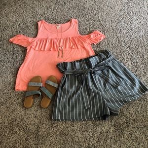 Forever 21 Pinstripe Tie Front Paperbag Shorts